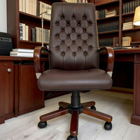 Chaise de bureau de direction en bois de haute qualité, chaise de patron en cuir de luxe avec base en bois