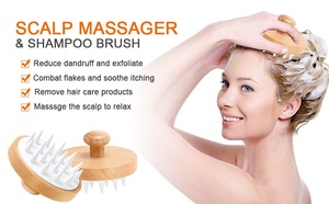 Brosse de massage du cuir chevelu en bambou pour shampoing, utilisation sur cheveux secs et humides, brosse de soin du cuir chevelu, brosse de douche, exfoliant du cuir chevelu - Product Image 6