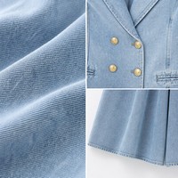 Veste en jean délavé 360 GSM à double boutonnage avec boutons dorés et pantalon culotte coupe trapèze pour femme, élégant, style diplomatique, OEM XS-5XL