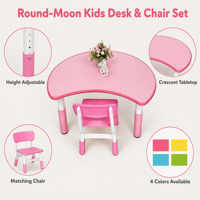 Table en forme de croissant pour enfants avec chaise, hauteur réglable, bords arrondis, design sûr pour les activités ludiques et d'apprentissage des tout-petits