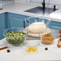 Ensemble de 3 grands bols à mélanger en verre borosilicate pour la cuisine, avec couvercles, compatibles lave-vaisselle, gain de place, empilables, bord doré, écologiques