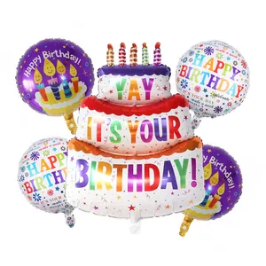 New Design 5pcs Happy Birthday Cake Foil Balloons Party Decoration Happy Birthday Balloon Set