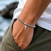 Bracelet Homme Européen Fait Main Style Américain en Acier Inoxydable avec Perles Rondes de 6mm – Mode et Porte-Bonheur – Vente en Gros