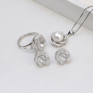 Ensemble d'accessoires en argent S925 pour la création de bijoux pour femmes, comprenant bague ouverte, pendentif, boucles d'oreilles, bague ajustable, support vide pour perles, bijoux fins 1320 - Product Image 1
