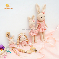 Mini lapin crocheté pour bébé, ensemble de cadeaux, Clips de poussette en Silicone, guirlande, jouets pour poussette
