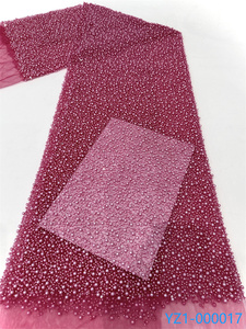 2024 YZ thêu thiết kế phổ biến Phi trắng đính cườm vải 100% polyester sang trọng nặng đính cườm ren vải cho Bridal Dress - Product Image 2