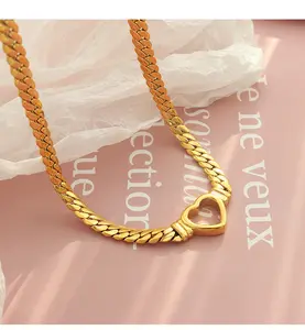 IVIAPRO Jewelry High End 18K Gold Plated Heart Shape Stainless Steel Cuban Chain Necklace Tarnish Free Waterproof