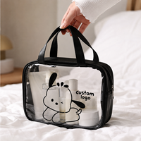 Sac de maquillage en PVC avec imprimé chien mignon, pochette de toilette transparente imperméable avec fermeture éclair, grand rangement portable, logo personnalisé