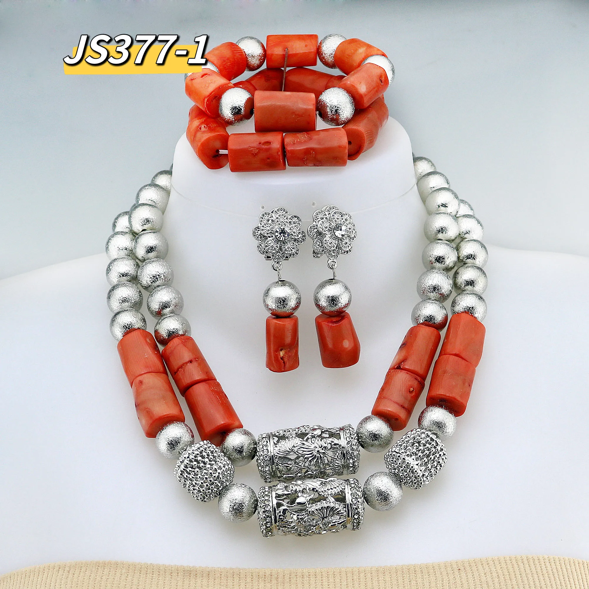 Vente en gros ensemble de bijoux en perles et corail de haute qualité colliers ensembles africains de haute couture collier de perles évider design mariage