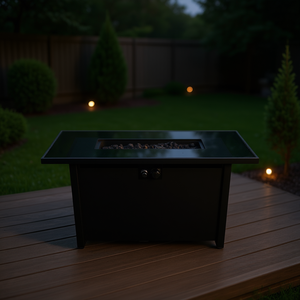 Tavolo Rettangolare Moderno Nero con Braciere da 42 Pollici, Riscaldatore da Esterno a Bioetanolo con Vetro per Fuoco e Design in Metallo Verniciato a Polvere - Product Image 2