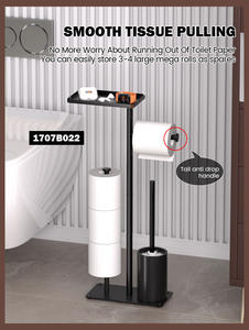 <span class=keywords><strong>Porte</strong></span>-<span class=keywords><strong>papier</strong></span> moderne noir sur pied <span class=keywords><strong>avec</strong></span> <span class=keywords><strong>support</strong></span> magnétique pour téléphone, rangement pour 3 rouleaux, étagère latérale et <span class=keywords><strong>porte</strong></span>-brosse de <span class=keywords><strong>toilette</strong></span> - Product Image 6