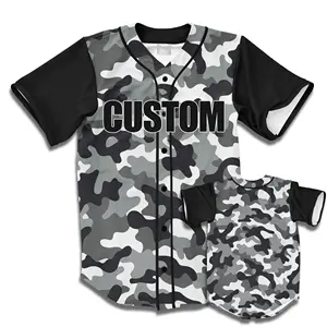 Oem camuflagem camuflada azul de algodão, camuflagem personalizada, preta, algodão, impressão, jovem, jérsei de beisebol