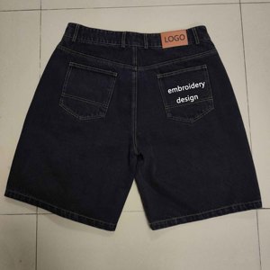 Shorts en jean en coton surdimensionnés pour hommes, streetwear personnalisé, OEM, déchirés, brodés, baggy - Product Image 6