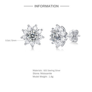 Boucles d'oreilles CANNER en argent S925 avec moissanite, clous d'oreilles en forme de flocon de neige, bijoux d'oreille tendance en forme de tournesol - Product Image 2