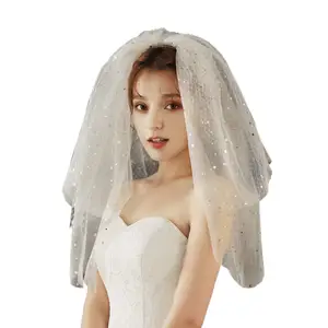 Véu de noiva com 3 camadas, venda direta, moda, pente de cabelo com 3 camadas, seção curta, requintada e bronzeadora, fotografia de estúdio