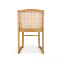 Chaise de salle à manger en rotin et bois massif, cadre carré, dossier en rotin, chaise en bois de style mid-century pour la maison, la salle à manger, le café