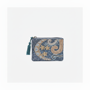 Sac à monnaie brodé orné de perles et de fils - Product Image 1