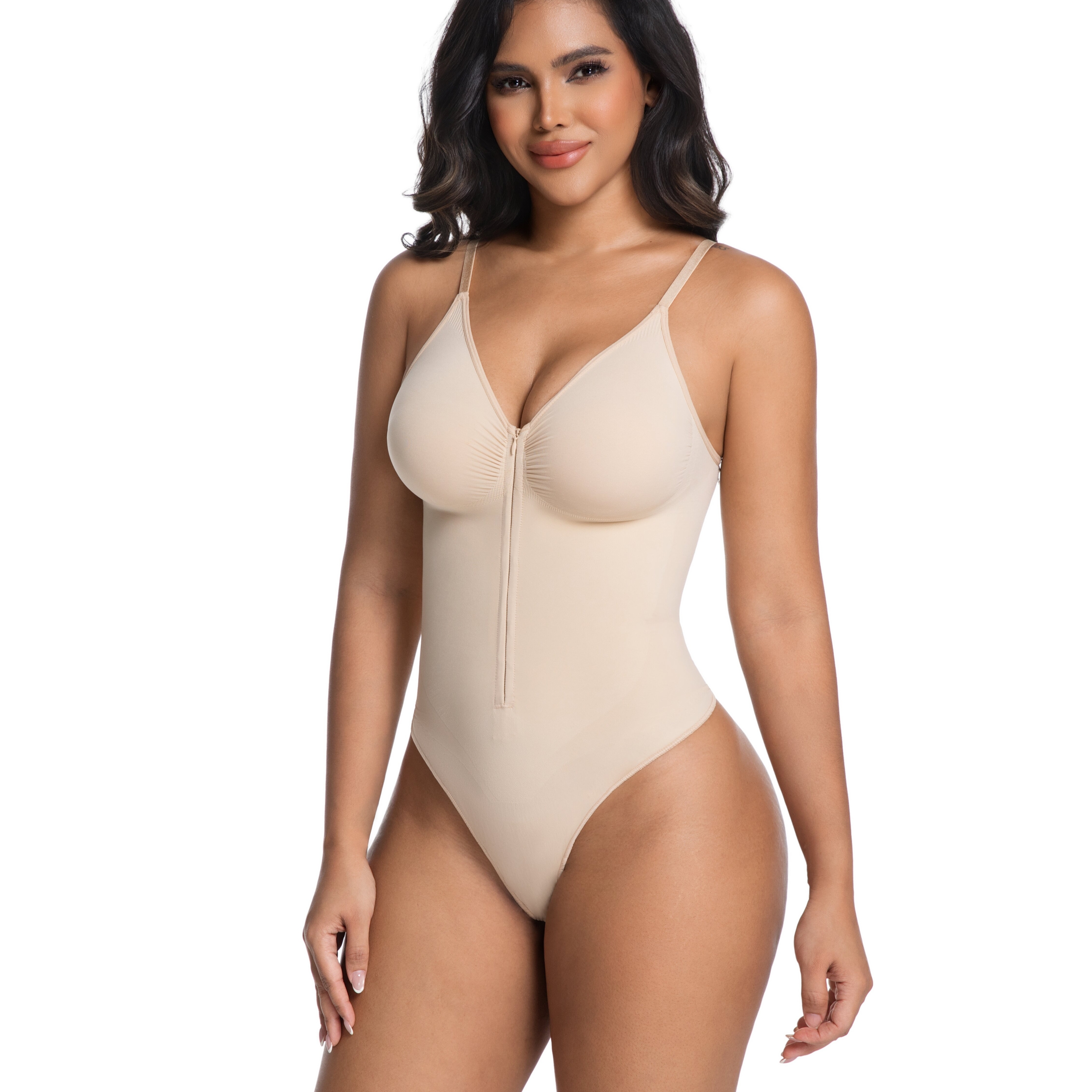 Zipper-Front Non-Slip Tummy-Control Thong: colour and size-option reference for private-label production