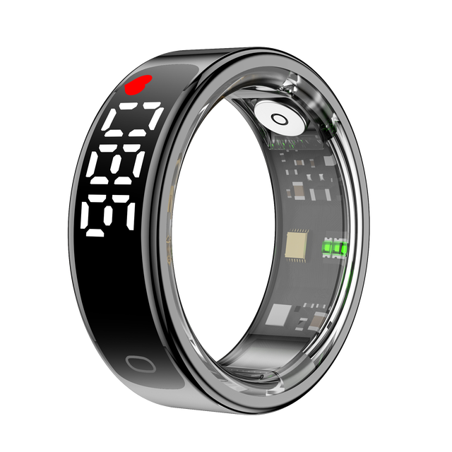 Smart Ring Stainless Steel Fitness Tracker LED Display Sports Health Monitor BT IP68 Waterproof App Control Heart Rate Blood