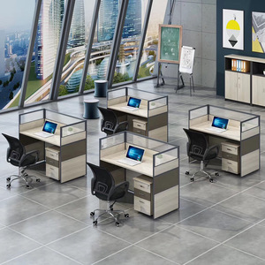 Office Partitions 4 Person Desk Combination Aluminum <b>Frame</b> Modular Workstation Booths Commercial Use - Product Image 3