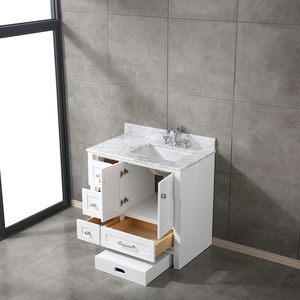 Mueble de Baño Moderno de Diseño Industrial en Madera Blanca Ecológica con Lavabo Independiente, Almacenamiento y Encimera de Mármol para el Hogar - Product Image 4