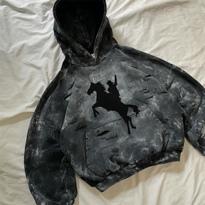 Personnalisé poids lourd lavage à l'acide Hoodies hommes Vintage 100% coton surdimensionné pull à capuche en détresse Streetwear sweat pour homme - Product Image 3