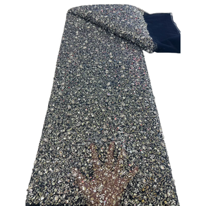 Tissu en dentelle française de luxe NI.AI Aso Ebi avec des perles et des paillettes, dentelle de mariage tendance, tulle léger, broderie en filet - Product Image 1