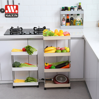 Haixin Vente chaude Organisateur de rangement ménager Support de rangement pour réfrigérateur de cuisine Support utilitaire amovible en plastique avec roulettes