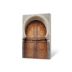 Traditional Moroccan Style Old Wooden Doors Islamic Architecture Vintage Canvas Wall Prints Picture for Living Room Home Decor