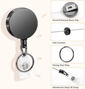 Carrete de insignia retráctil Yoyo redondo de Metal gris plateado con llavero y portatarjetas de identificación Clip trasero portatarjetas - Product Image 2