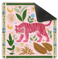 Tapis de Mahjong Pliable Moderne en Caoutchouc, Motif Guépard Floral Léopard Jungle Chic Tropical Orchidée, Portable, Décoration de Luxe, Divertissement