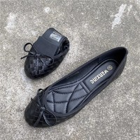 Chaussures Plates Confortables pour Femmes, Modèle Tressé, Bout Rond, Laqué, avec Nœud Décoratif, Style Patchwork, Ballerines Décontractées
