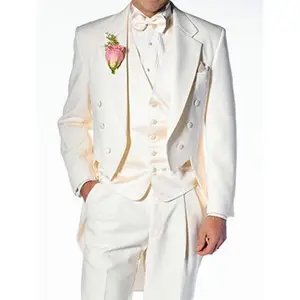 beige gaun Suppliers-Gaun Pernikahan Pria Desain Kustom Setelan 3 Potong Pakaian Pria Warna Krem (Jaket + Celana + Rompi) ZYL157