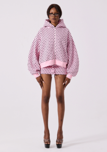 Custom <b>Pink</b> Polka Dot Sustainable Premium Fleece-backed Cotton Blend Relaxed Fit Two Pieces Track Suit for Women - Product Image 3