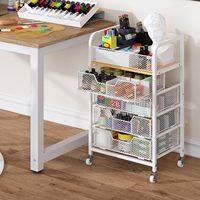 Chariot organisateur artisanal en métal blanc à 5 niveaux avec roues pour le stockage à domicile avec paniers de rangement pour l'organisation de la maison