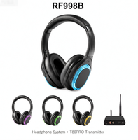 Casque audio stéréo HIFI 500M pour soirées, yoga, événements de club, avec émetteur 3 canaux, écouteurs sans fil LED RF998B