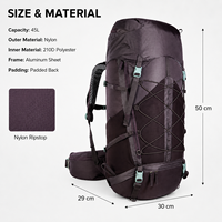 Sac à dos de randonnée et de camping personnalisé 45L, résistant à l'abrasion, respirant, pour sports de plein air