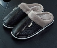 Chaussons d'intérieur imperméables en cuir PU pour l'hiver, doublés de fourrure, chauds, antidérapants, pour hommes, OEM
