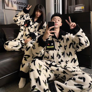 Ensembles de vêtements de nuit, pyjamas, hiver, peluche, dessin animé, col châle, <span class=keywords><strong>couple</strong></span>, ensemble de pyjamas chauds - Product Image 5