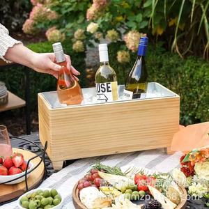 Wooden Outdoor <b>Ice</b> Bucket Rectangle Insulated <b>Cooler</b> For Beverages Party Use - Product Image 1