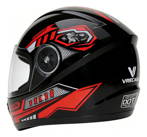 Casco de Moto con Certificación DOT Vrecase Rojo Negro Visor HD Protector Diseño Mecánico Segunda Generación Talla M (57-58cm) - Product Image 1