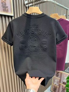 T-shirt décontracté pour homme à manches courtes, violet, gaufré, imprimé montagne, pour le camping - Product Image 6