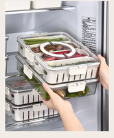 Transparante plastic snackbox met deksel, handvat en uitneembare compartimenten, koelkast opbergorganizer voor fruit en vlees