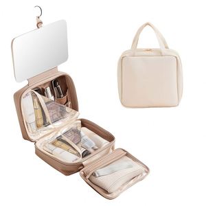 Personalized Foldable Square PU Hanging Travel <b>Makeup</b> <b>Bag</b> Waterproof <b>Large</b> Capacity Toiletry Organizer with Mirror - Product Image 1