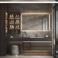 Meuble de salle de bain de style italien avec lavabo intégré en granit sans joint, coiffeuse et ensemble de comptoir de lavabo pour salle de bain
