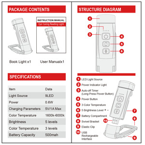 USB Có Thể Sạc Lại Mini <span class=keywords><strong>LED</strong></span> Sách Đèn Cho Trẻ Em Xách Tay <span class=keywords><strong>Clip</strong></span>-On Đêm Bảng Đèn Linh Hoạt Cho Giường Đọc Sách Nhỏ Phòng Khách - Product Image 5