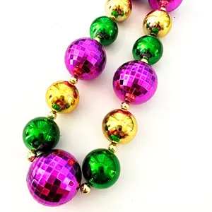 Cheap Price Mardi Gras Beads Metallic Jumbo Chain Link Necklace Mardi Gras Throw Ball Beads Plastic Necklace For Carnival
