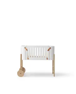 Wooden Portable Baby Crib with Rollers Height Adjustable Crib