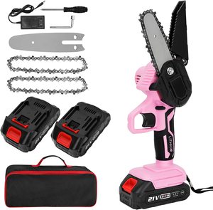 Mini tronçonneuse <span class=keywords><strong>rose</strong></span> 4 pouces, tronçonneuses à batterie, mini tronçonneuses sans fil pour arbres, alimentées par batterie, pour l'élagage de jardin, branches de bois - Product Image 1