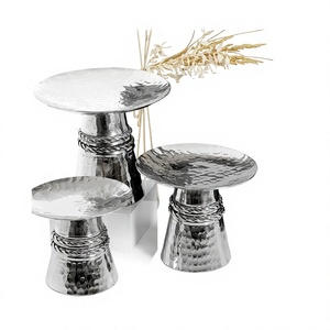 Aluminium Hammered Cake Chocolate Server With Different Size <b>Set</b> Of 3 Silver Color Dessert Cake Stand - Product Image 1